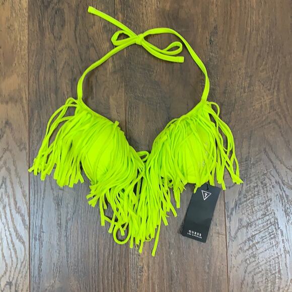 Guess Triangle Fringe Neon Yellow Bikini Top - Picture 2 of 8